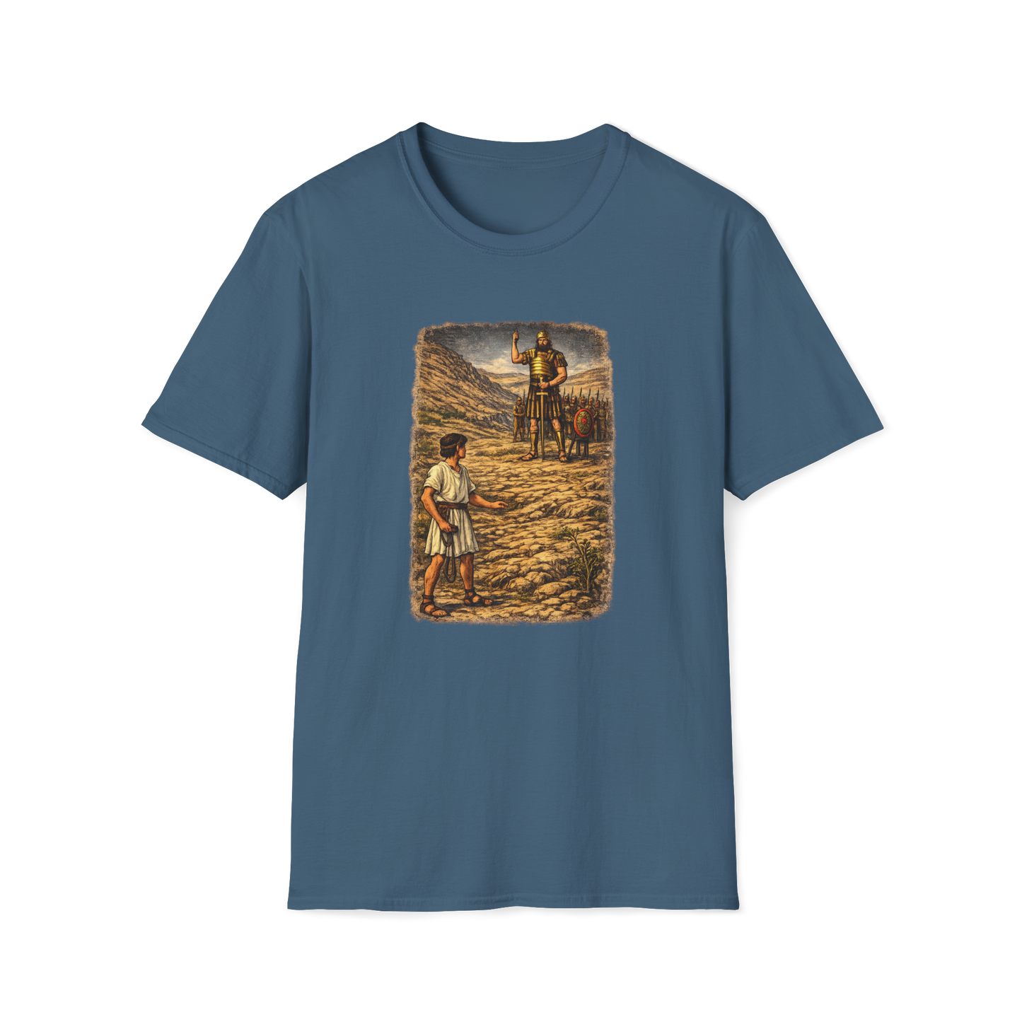 David & Goliath Full Color Linocut T-Shirt