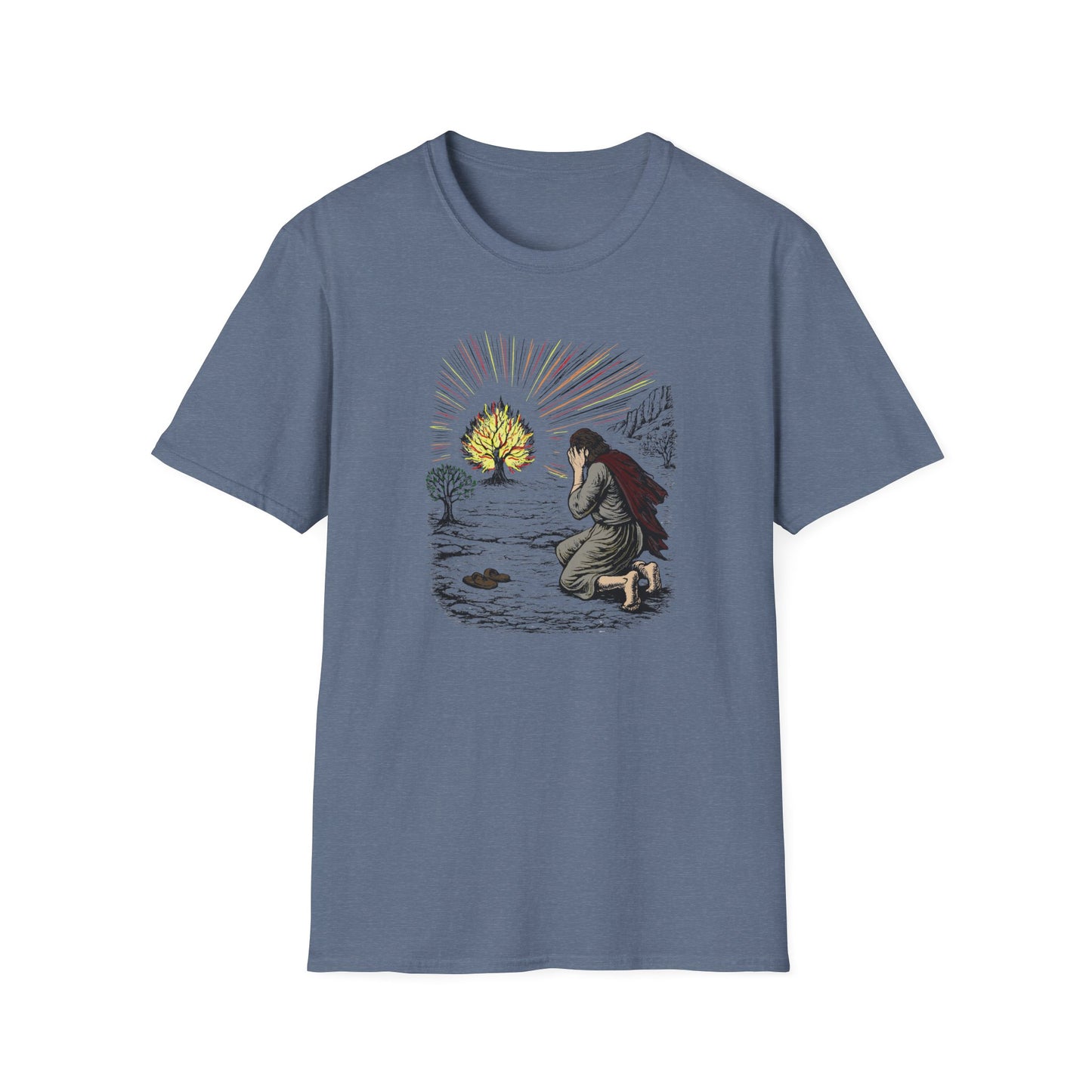 Moses & The Burning Bush Pastel Linocut T-Shirt
