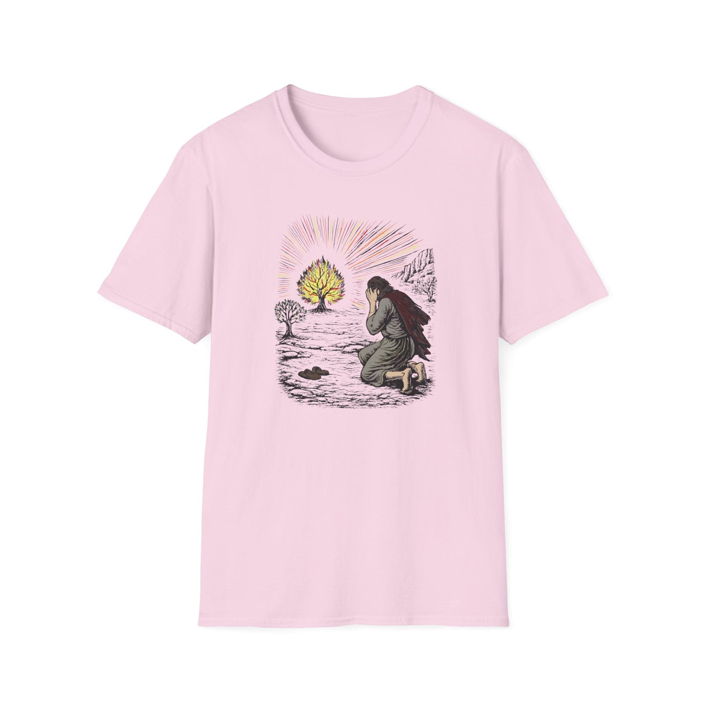Moses & The Burning Bush Pastel Linocut T-Shirt