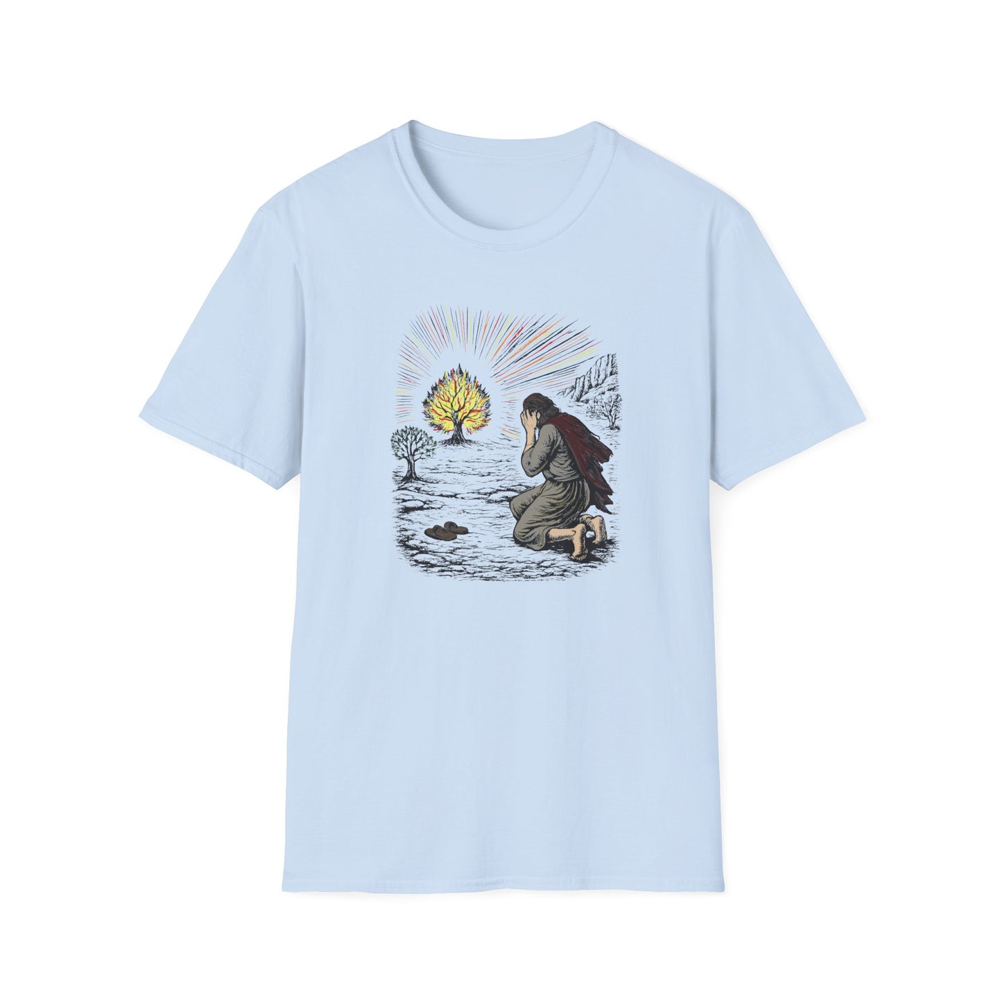Moses & The Burning Bush Pastel Linocut T-Shirt