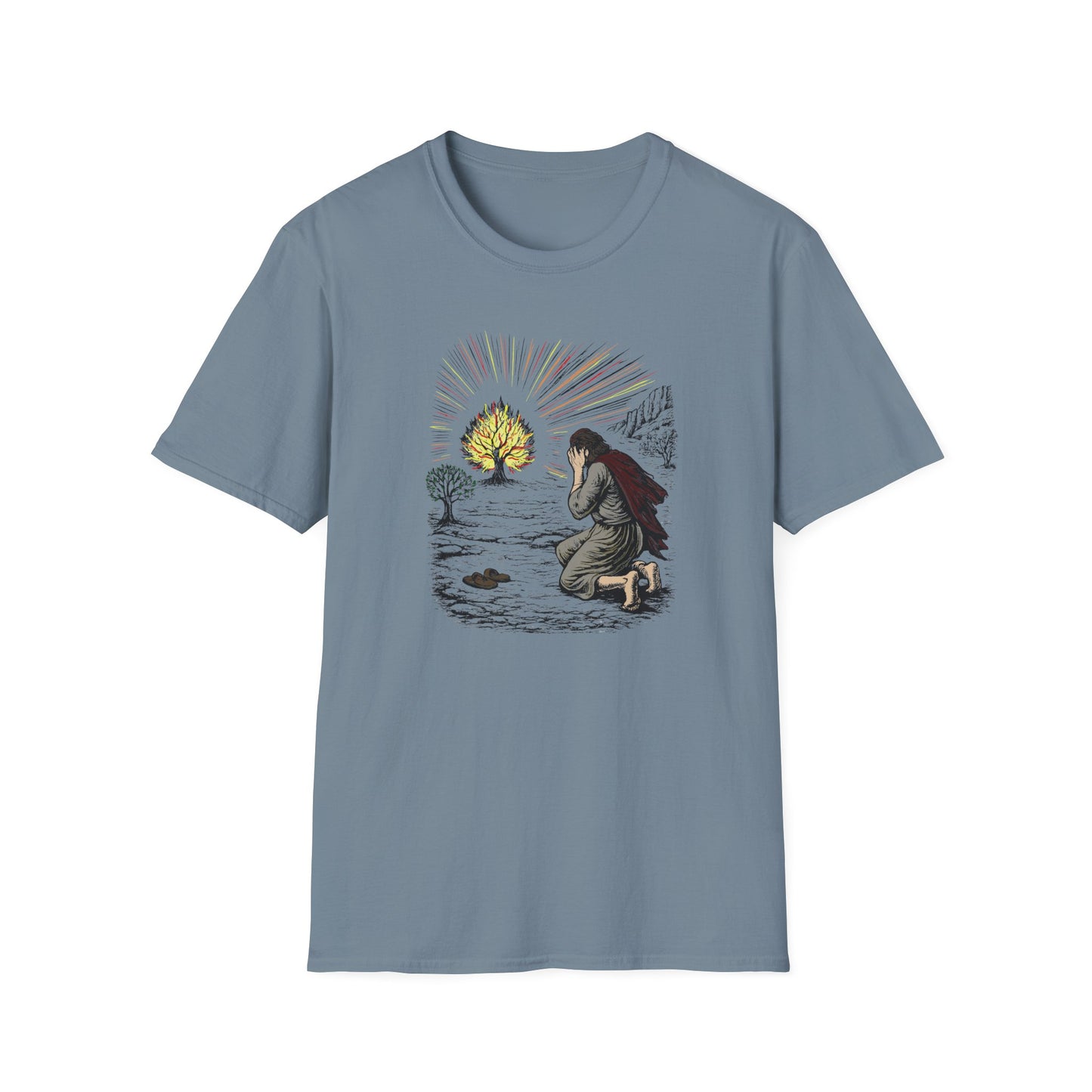 Moses & The Burning Bush Pastel Linocut T-Shirt