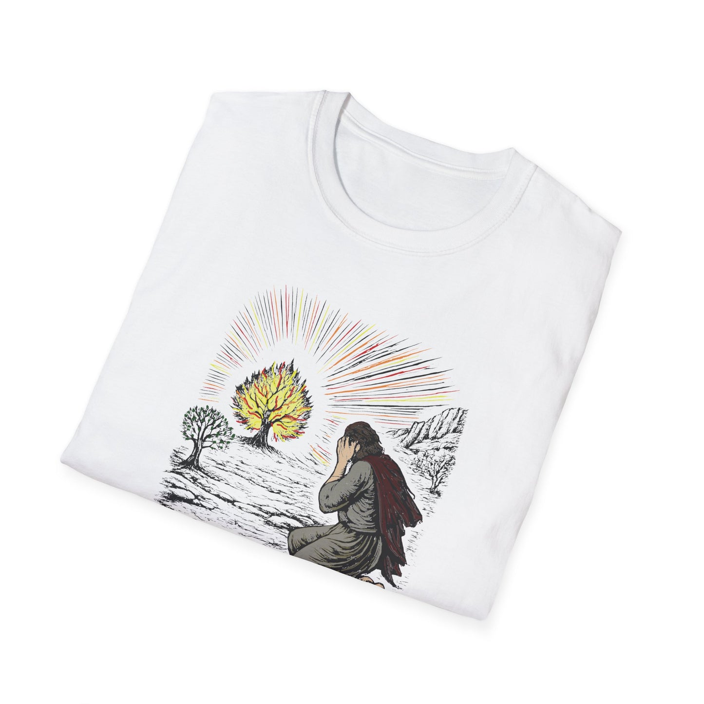 Moses & The Burning Bush Pastel Linocut T-Shirt
