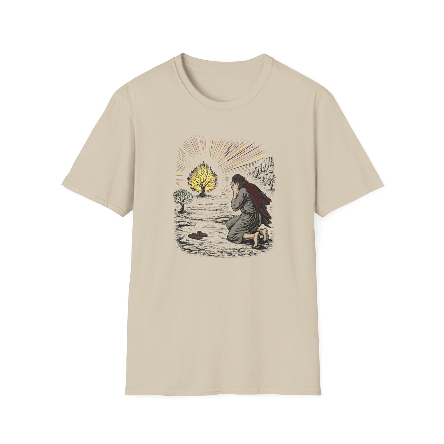 Moses & The Burning Bush Pastel Linocut T-Shirt
