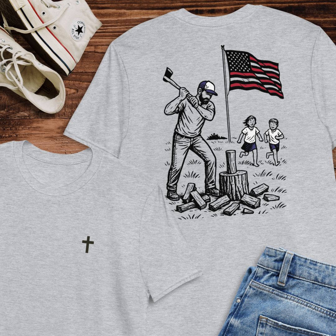 Manly Chopping Wood w/ the Kids T-shirt