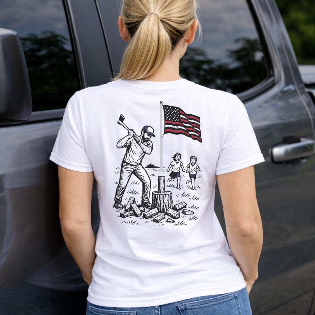 Manly Chopping Wood w/ the Kids T-shirt