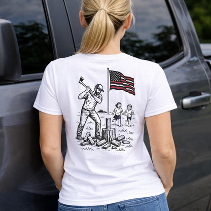 Manly Chopping Wood w/ the Kids T-shirt