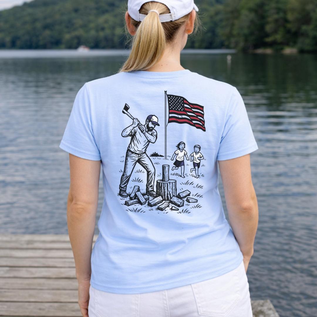 Manly Chopping Wood w/ the Kids T-shirt
