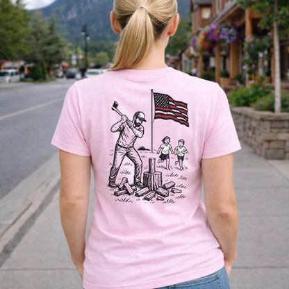 Manly Chopping Wood w/ the Kids T-shirt