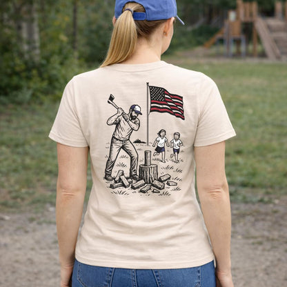 Manly Chopping Wood w/ the Kids T-shirt