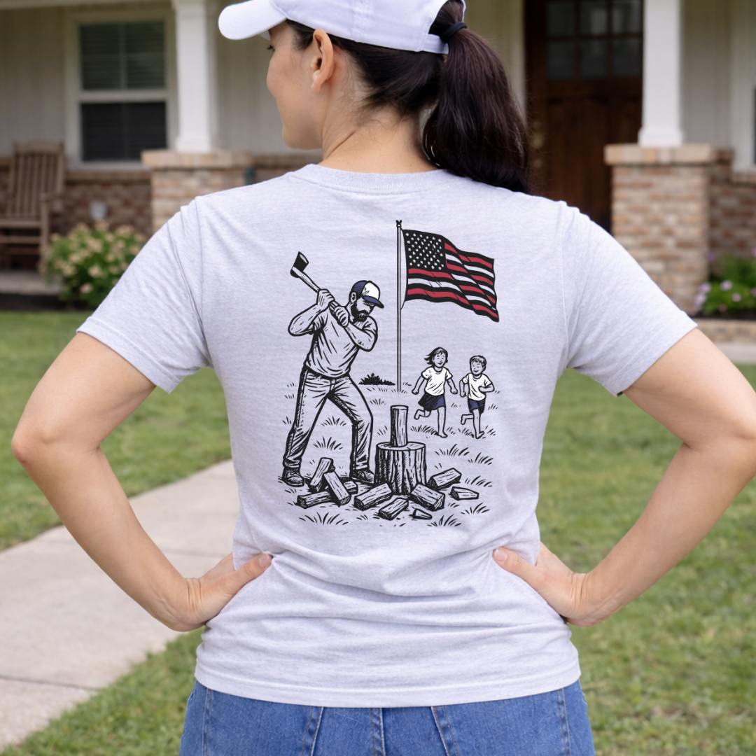 Manly Chopping Wood w/ the Kids T-shirt