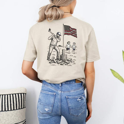 Manly Chopping Wood w/ the Kids T-shirt