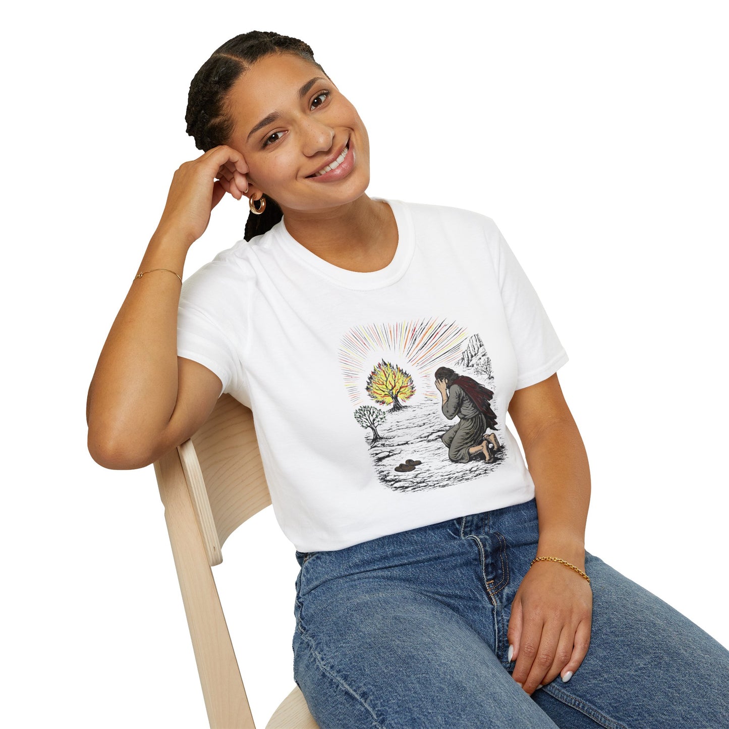 Moses & The Burning Bush Pastel Linocut T-Shirt