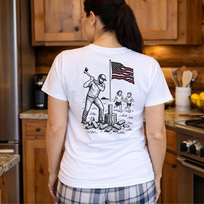 Manly Chopping Wood w/ the Kids T-shirt