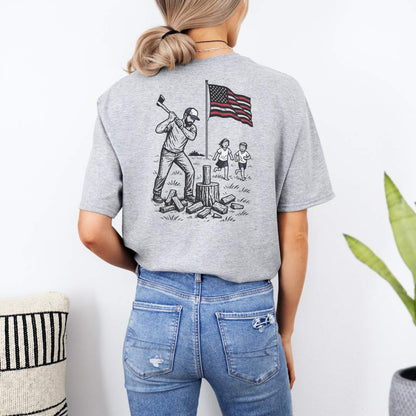 Manly Chopping Wood w/ the Kids T-shirt