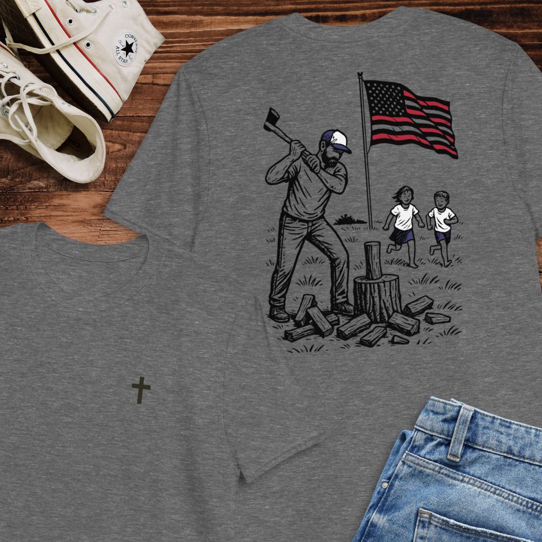 Manly Chopping Wood w/ the Kids T-shirt