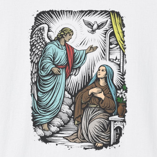 Mary & Gabriel Pastel Linocut T-Shirt