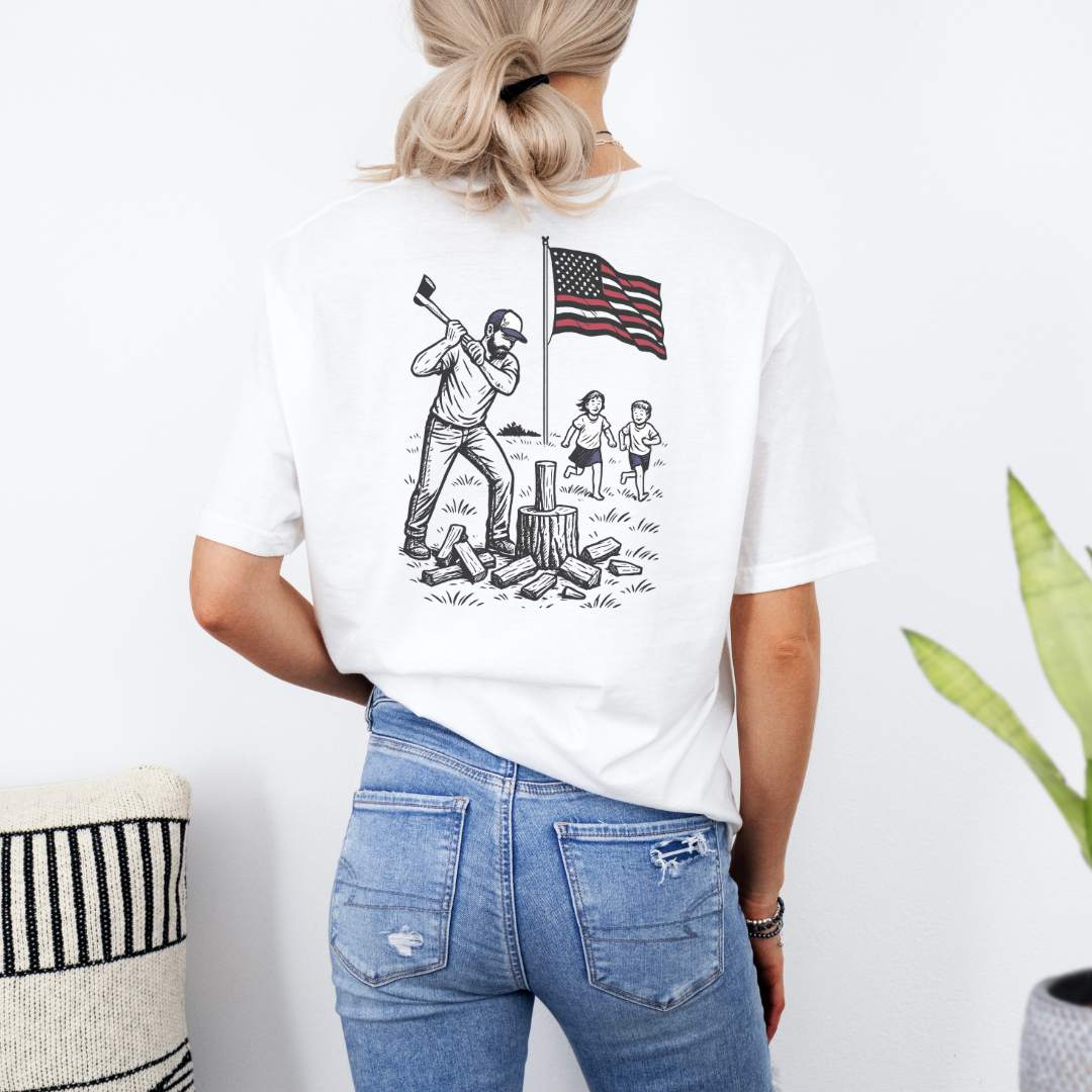 Manly Chopping Wood w/ the Kids T-shirt