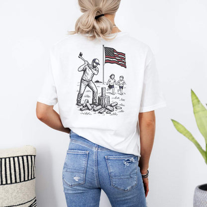 Manly Chopping Wood w/ the Kids T-shirt