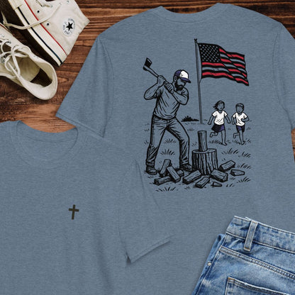 Manly Chopping Wood w/ the Kids T-shirt