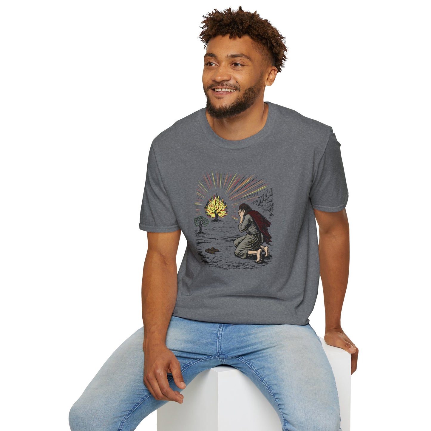 Moses & The Burning Bush Pastel Linocut T-Shirt