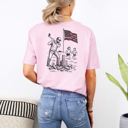 Manly Chopping Wood w/ the Kids T-shirt