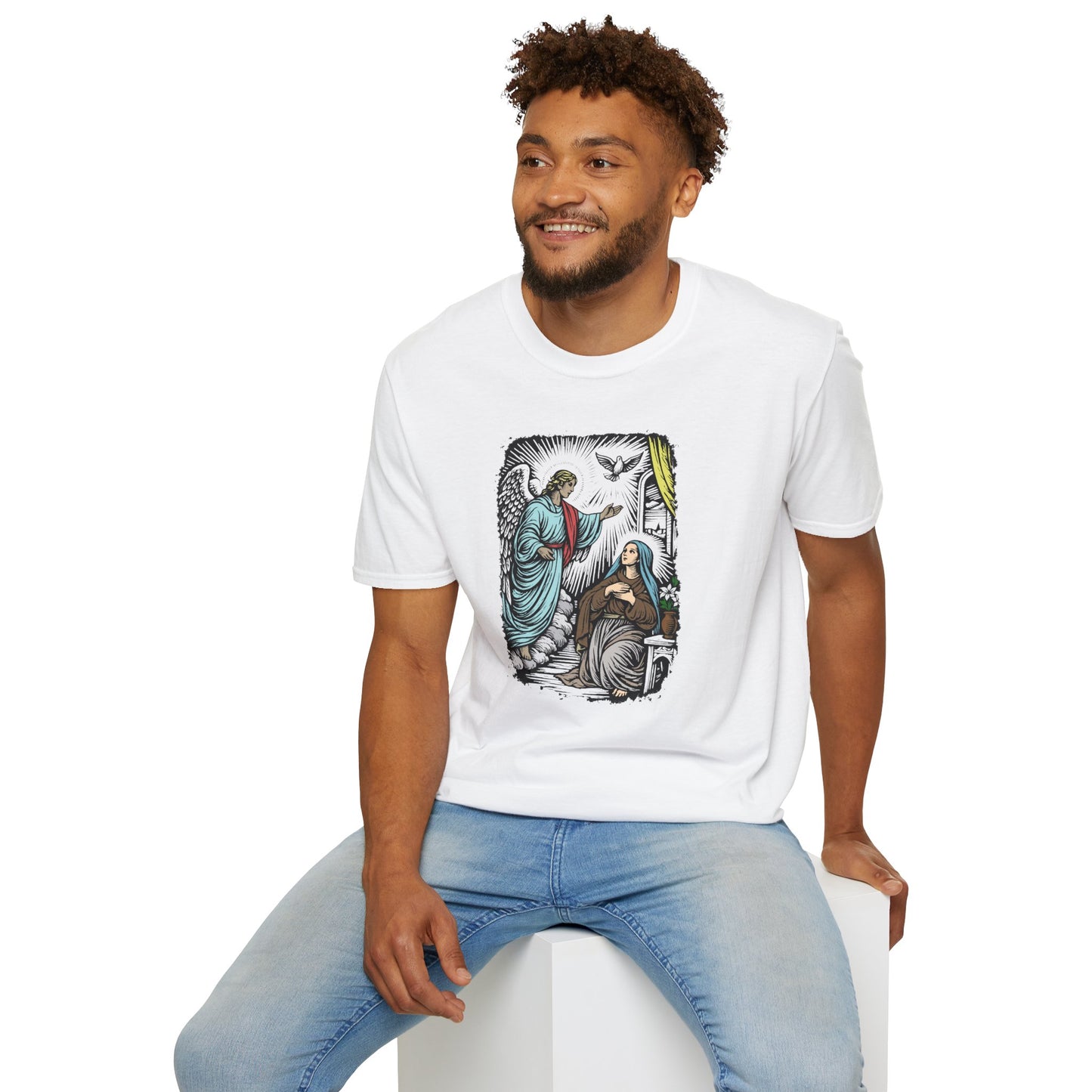 Mary & Gabriel Pastel Linocut T-Shirt