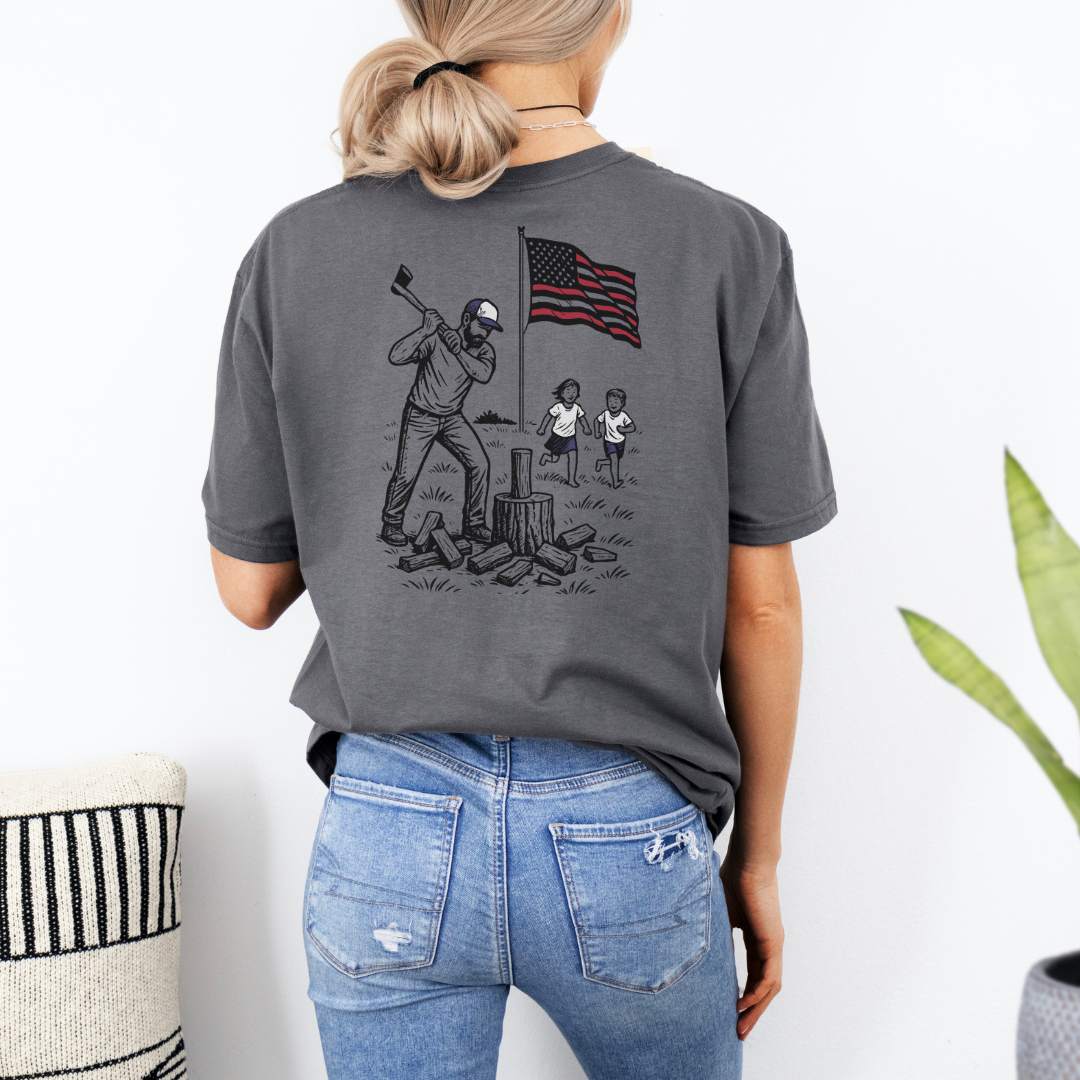 Manly Chopping Wood w/ the Kids T-shirt