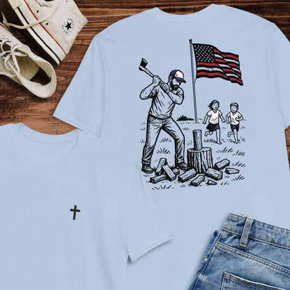 Manly Chopping Wood w/ the Kids T-shirt