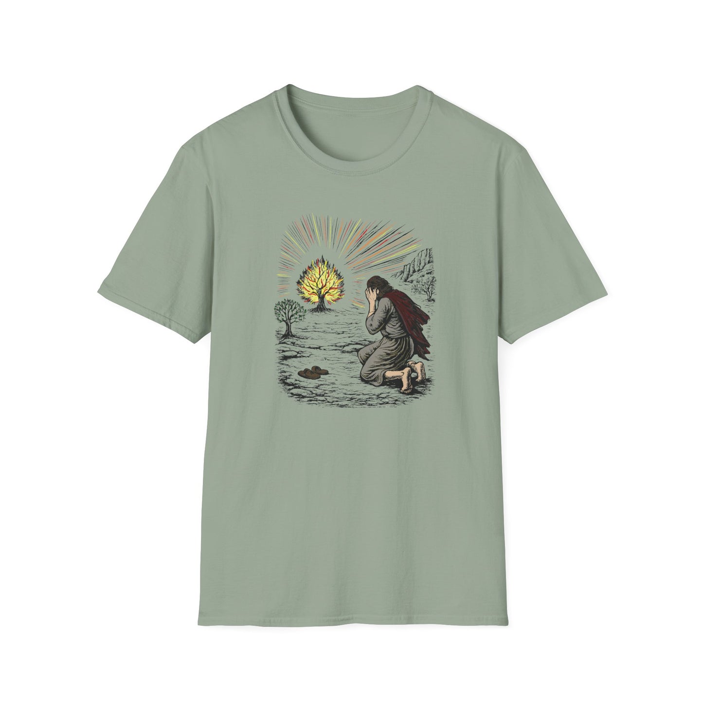 Moses & The Burning Bush Pastel Linocut T-Shirt