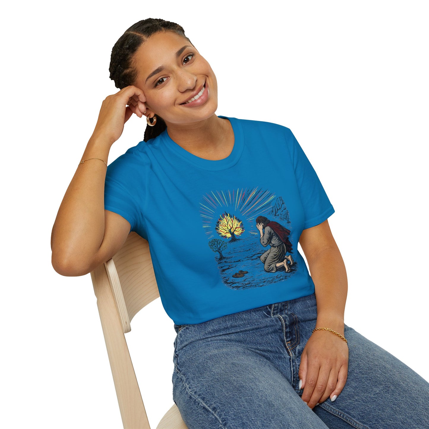 Moses & The Burning Bush Pastel Linocut T-Shirt