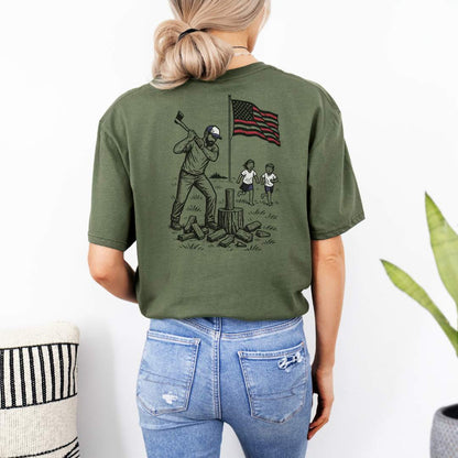 Manly Chopping Wood w/ the Kids T-shirt