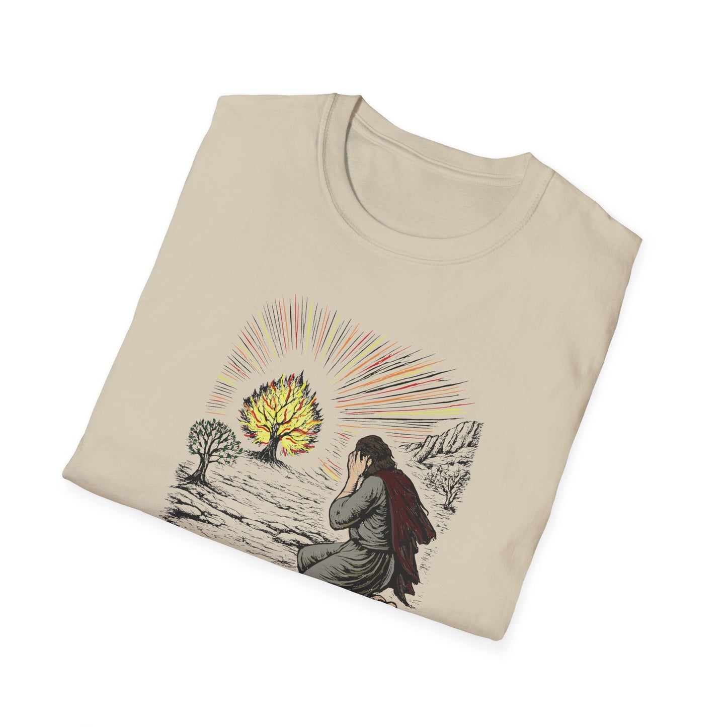 Moses & The Burning Bush Pastel Linocut T-Shirt