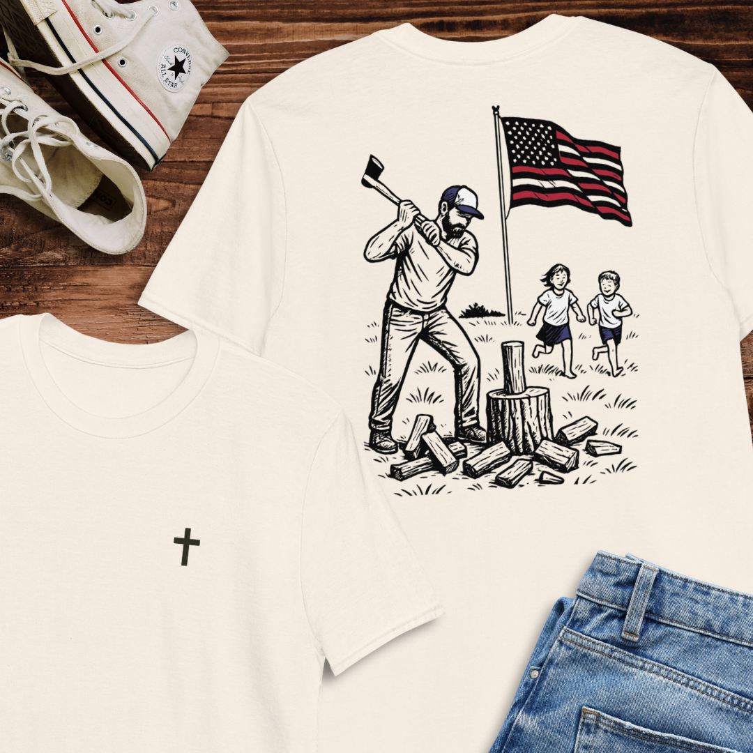 Manly Chopping Wood w/ the Kids T-shirt