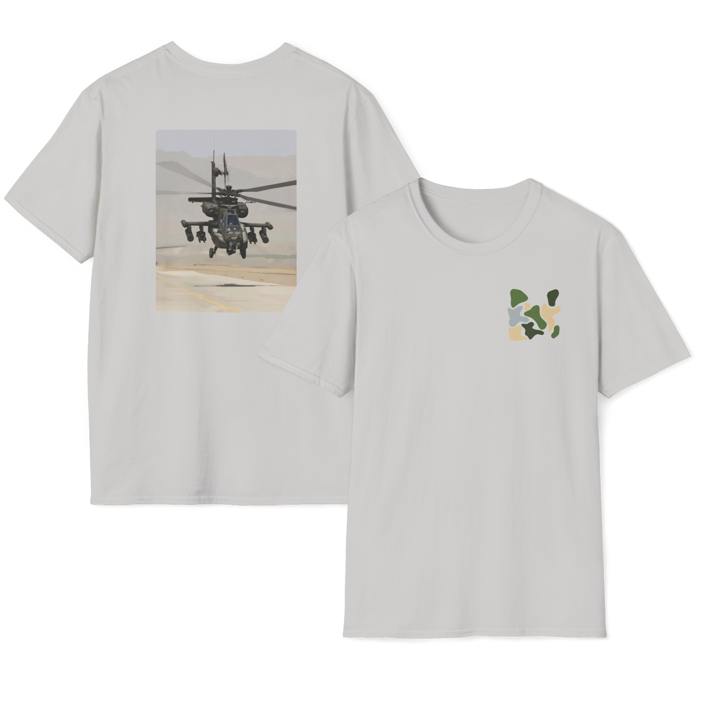 Apache Helicopter Modern Print T-Shirt