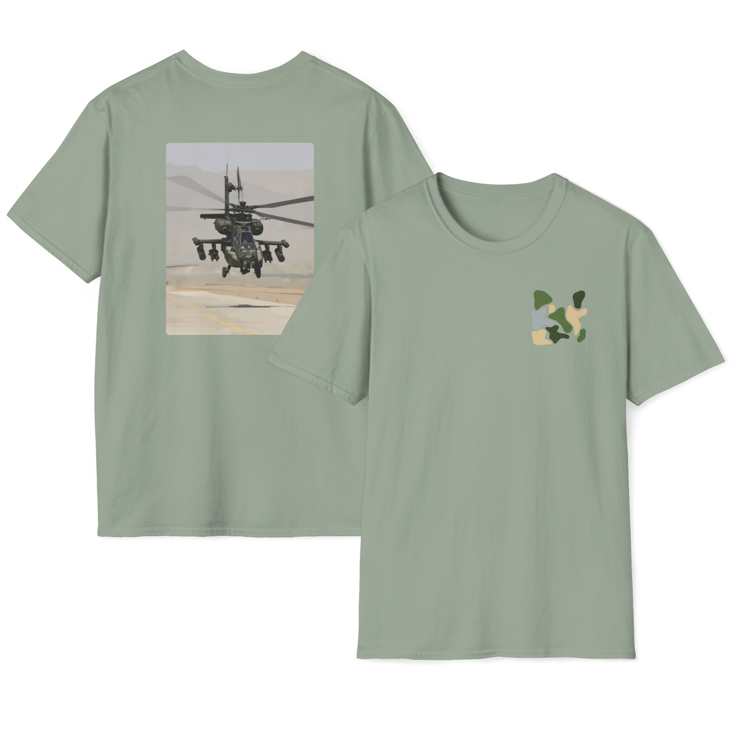 Apache Helicopter Modern Print T-Shirt