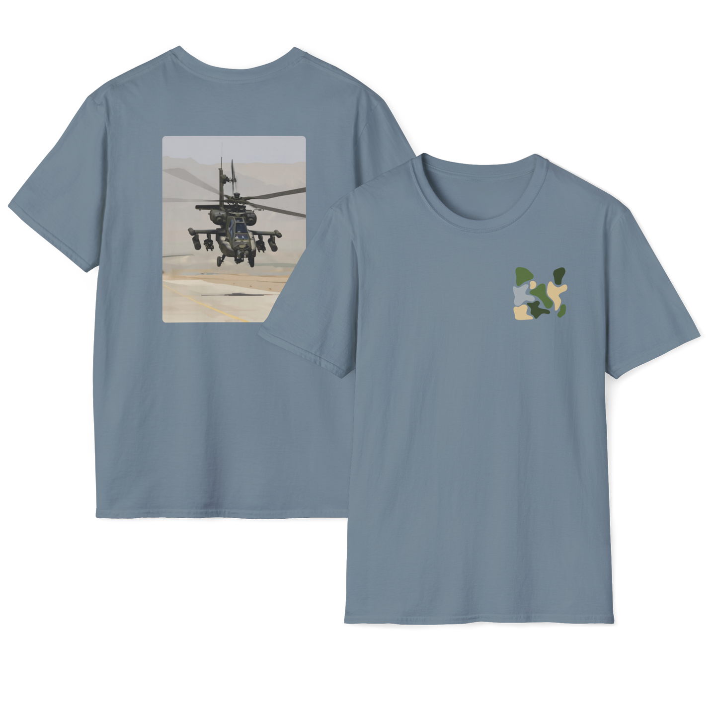 Apache Helicopter Modern Print T-Shirt