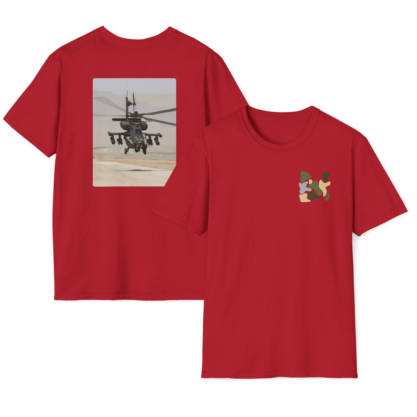 Apache Helicopter Modern Print T-Shirt