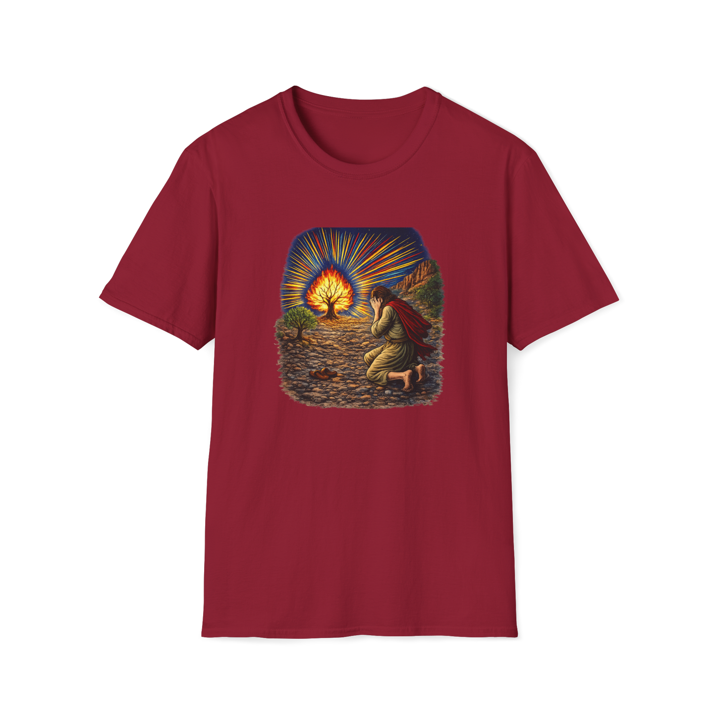 Moses & the Burning Bush Full Color Linocut T-Shirt