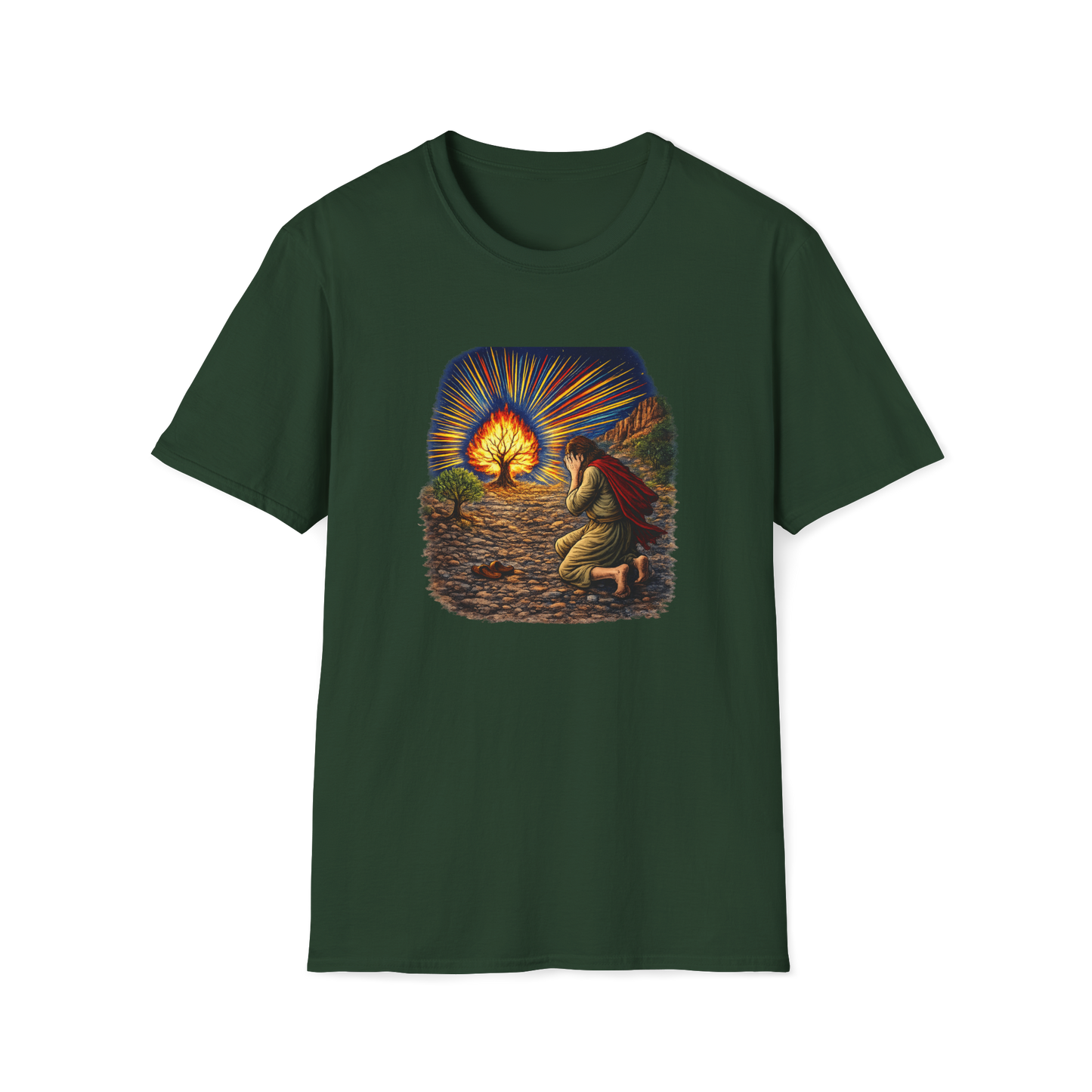Moses & the Burning Bush Full Color Linocut T-Shirt