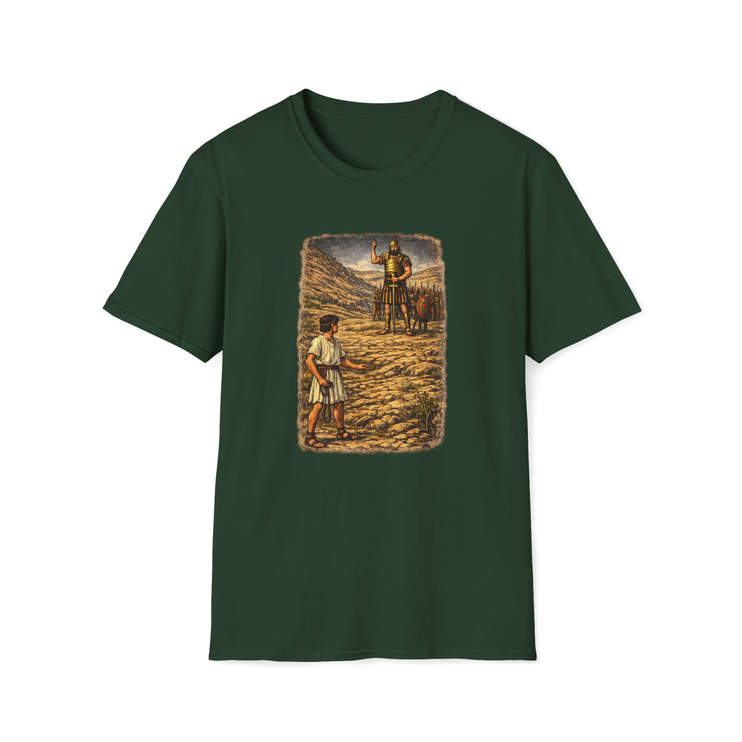 David & Goliath Full Color Linocut T-Shirt