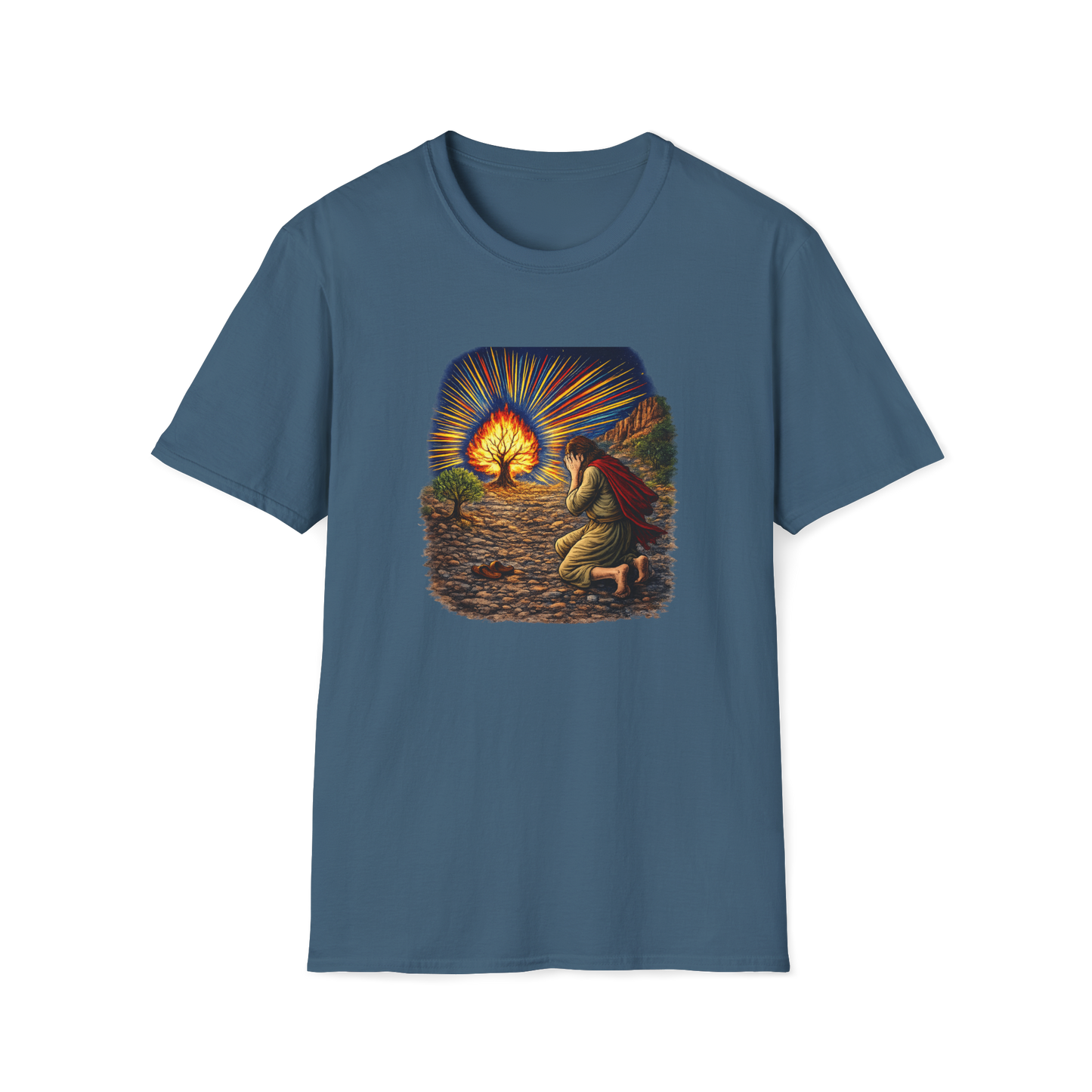 Moses & the Burning Bush Full Color Linocut T-Shirt