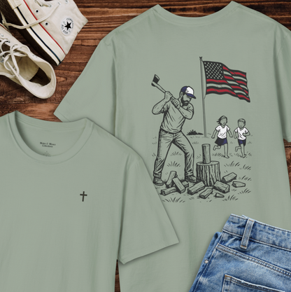 Manly Chopping Wood w/ the Kids T-shirt