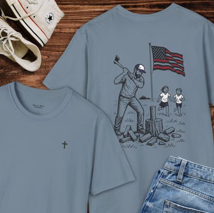 Manly Chopping Wood w/ the Kids T-shirt