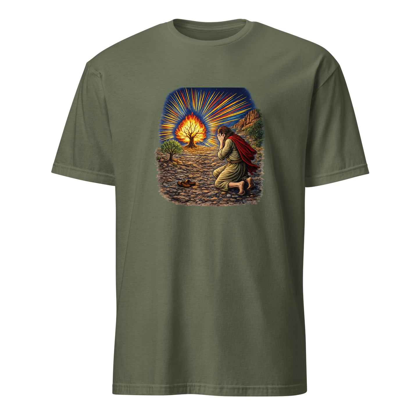 Moses & the Burning Bush Full Color Linocut T-Shirt