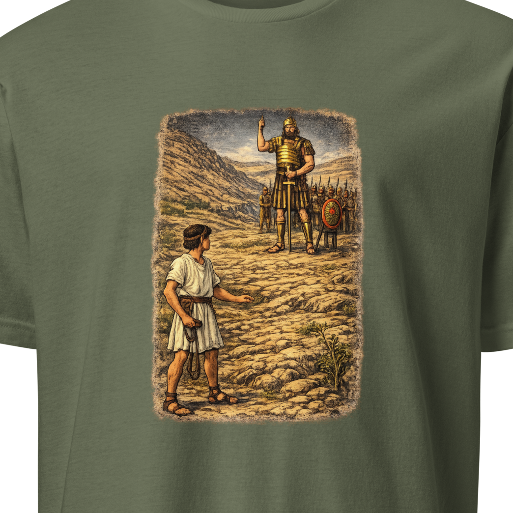 David & Goliath Full Color Linocut T-Shirt