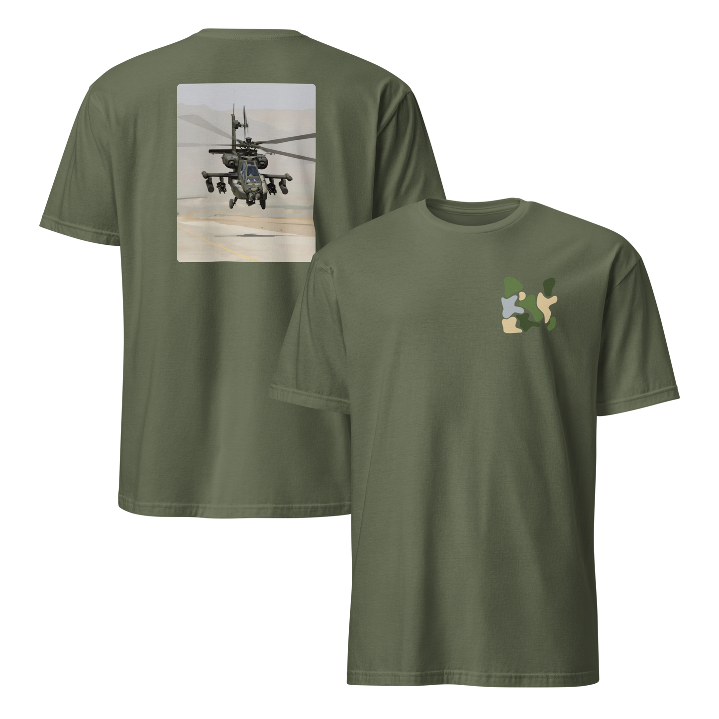 Apache Helicopter Modern Print T-Shirt