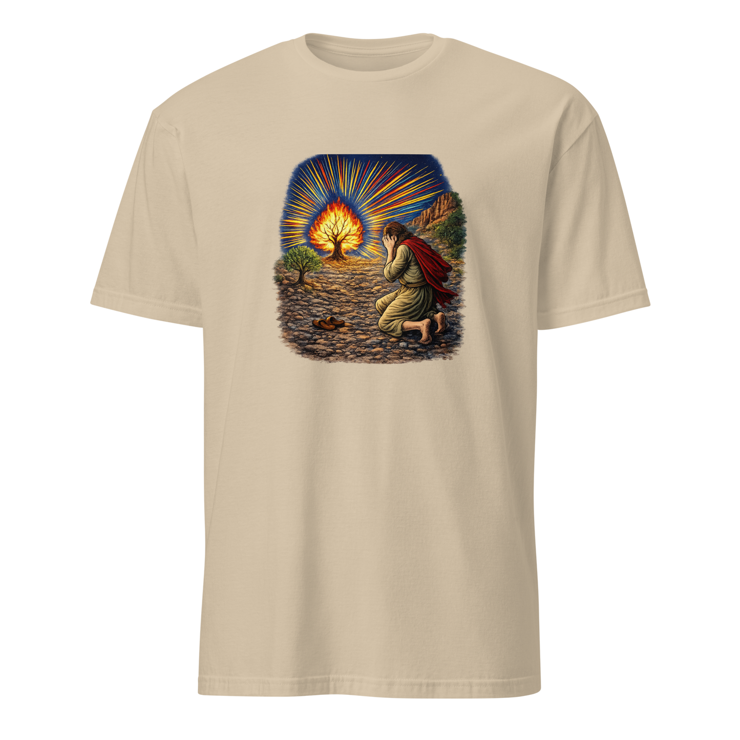Moses & the Burning Bush Full Color Linocut T-Shirt